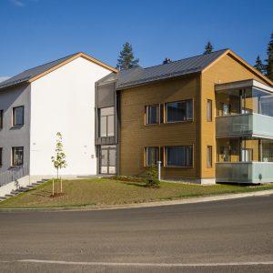 Valmiiksi maalattu, piilokiinnitettävä Topcoat-V ulkoverhouspaneeli. Laajavuori, Jyväskylä.
